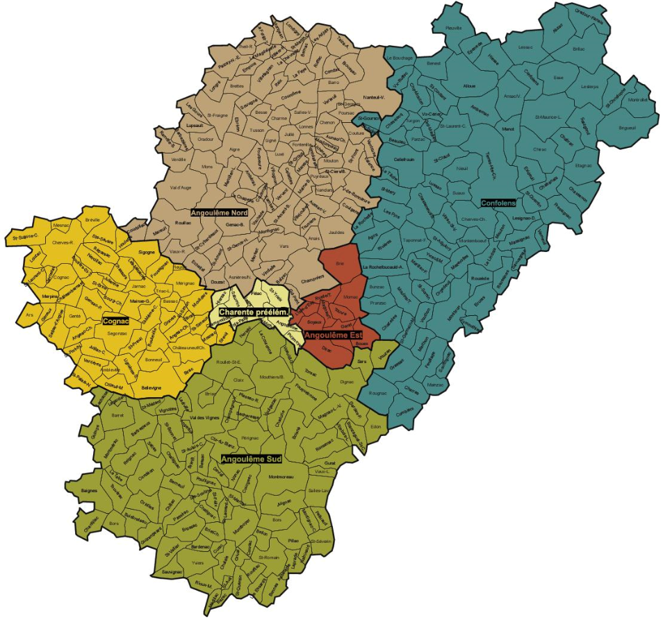 Carte des circonscriptions du département de la Charente