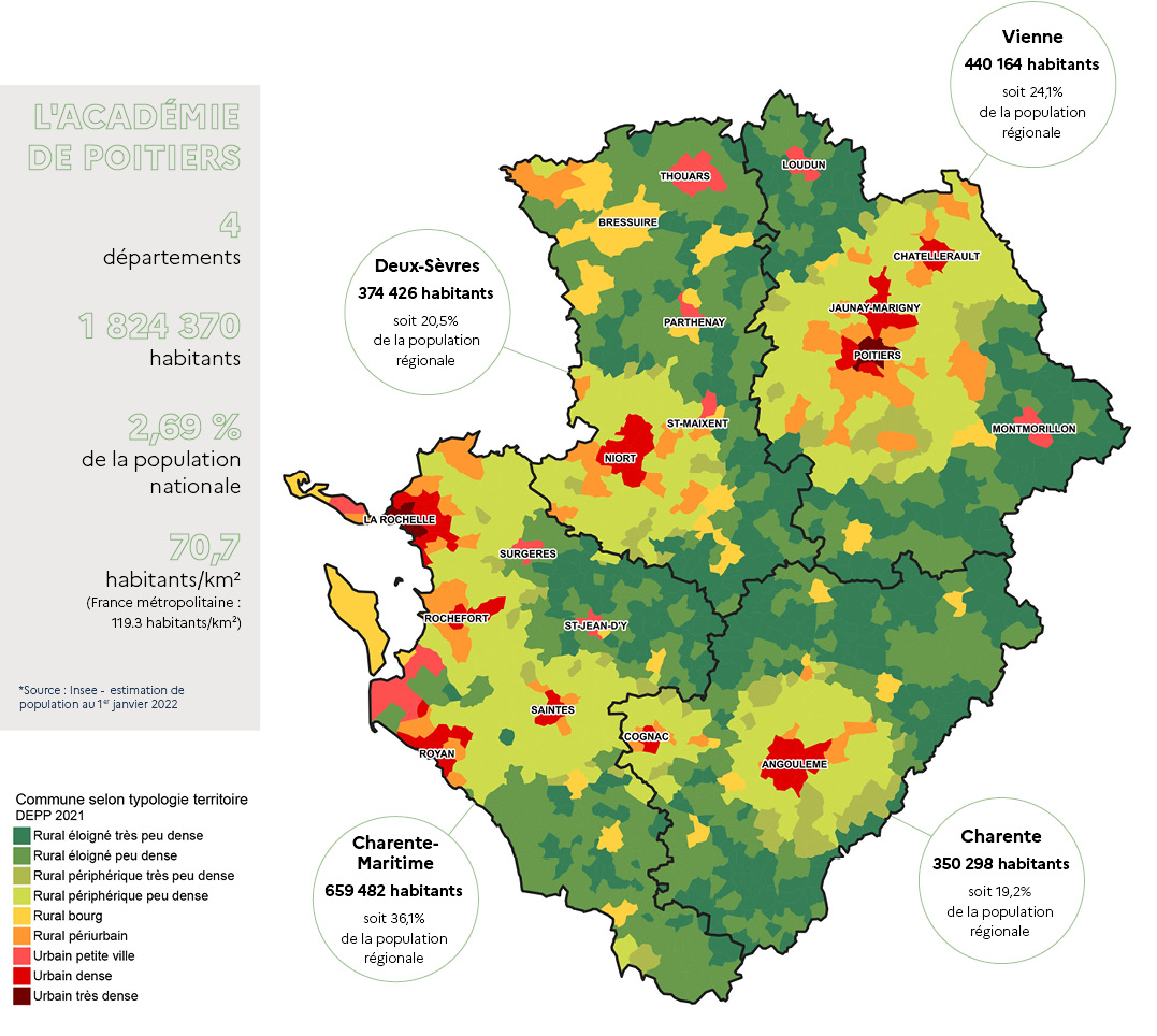 Carte chiffrée de l'académie de Poitiers