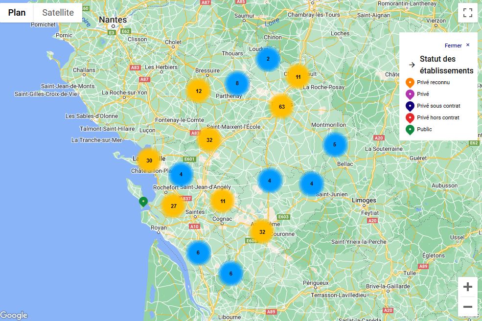 Carte des journées portes ouvertes dans l'académie de Poitiers