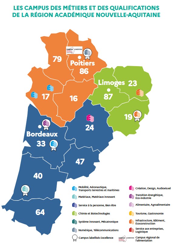 Carte des CMQ de la région académique Nouvelle Aquitaine