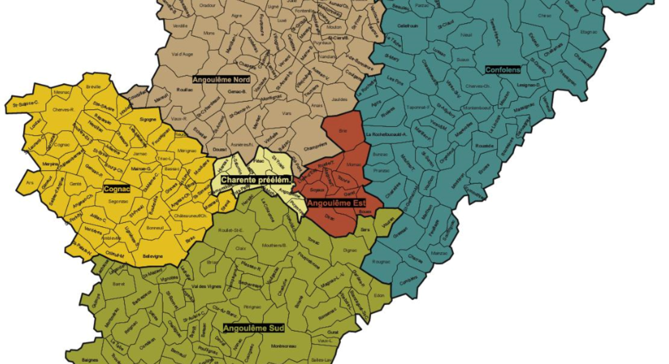 Carte des circonscriptions du département de la Charente